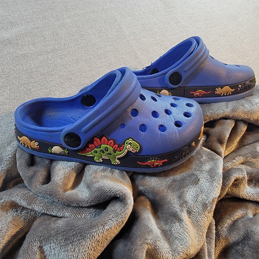 Unbranded Dinosaur Clogs Kids Size 30 Blue Excellent Slip On Strap Shoes